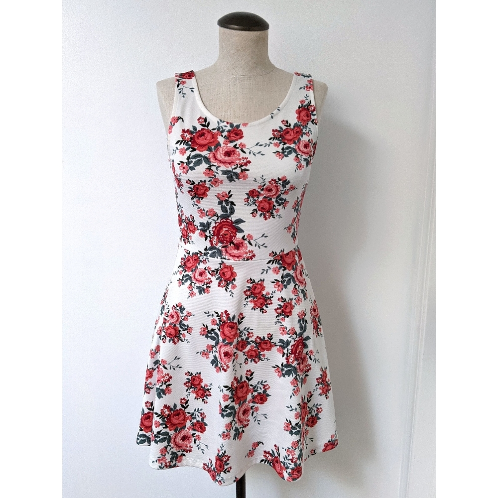 H&M sleeveless white floral mini dress, size 8